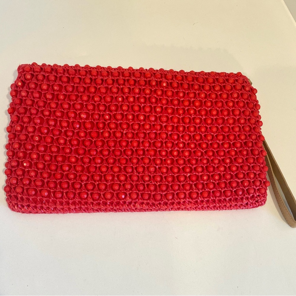 Trina Turk Raffia Beaded Clutch Wristlet Coral - Picture 4 of 11